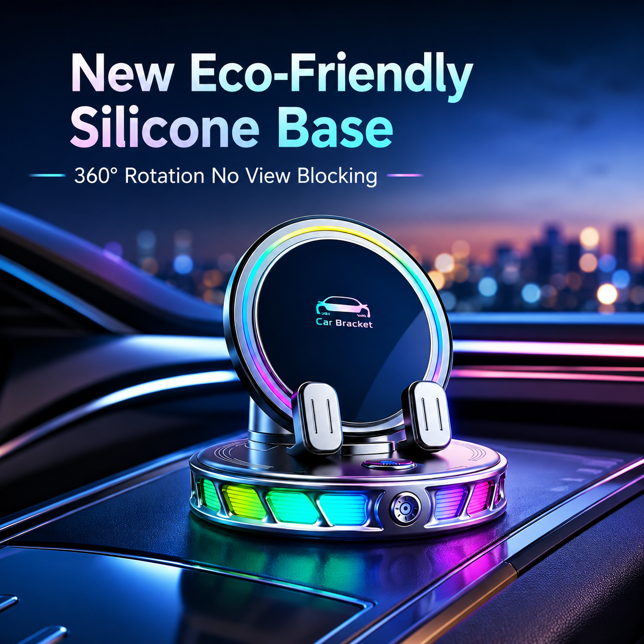 360° Rotating Wireless Charging Car Phone Mount with RGB Light