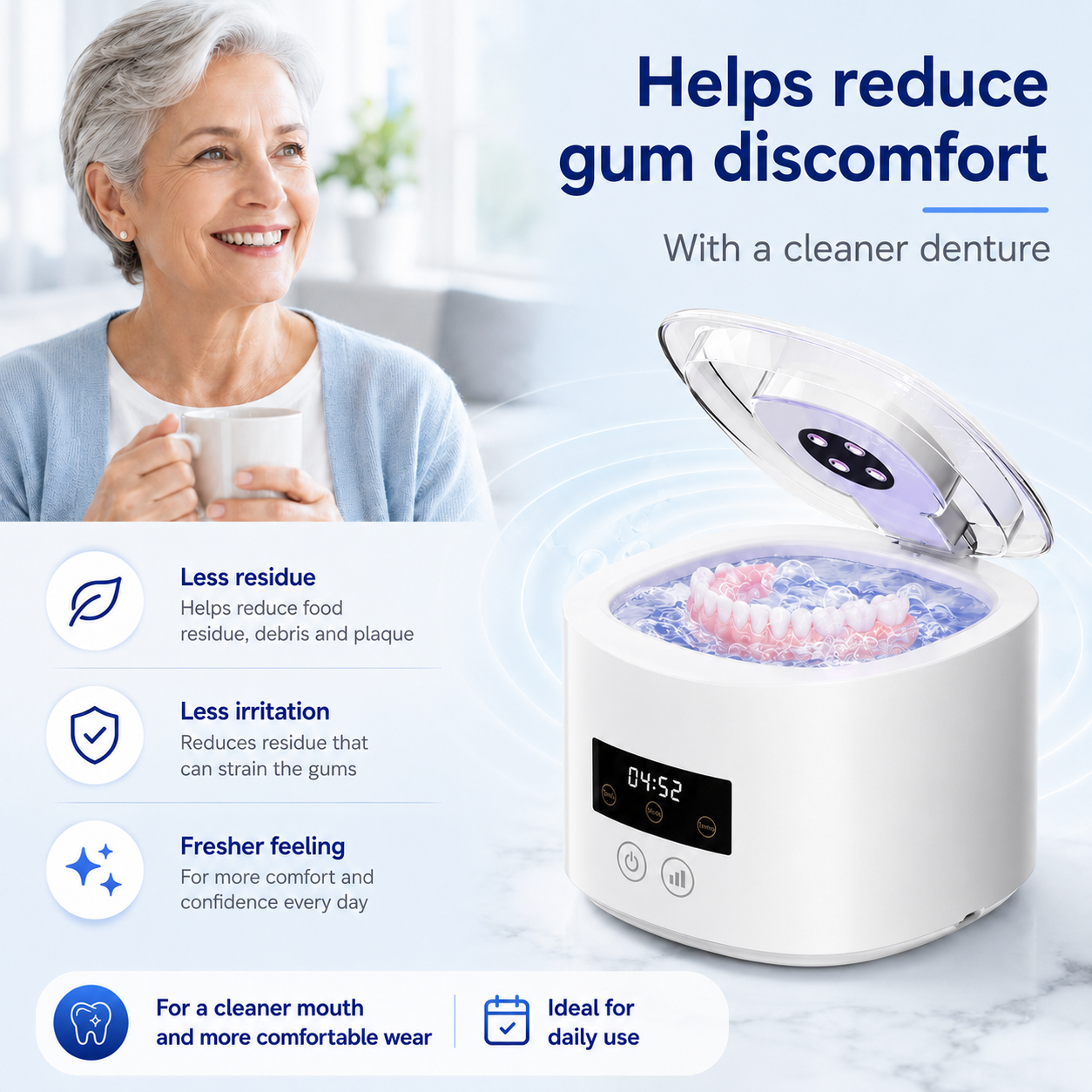 ❄️Summer Special: 50% Off! 🦷Denture Dome Ultrasonic & UV-C Cleaner—Fresher, cleaner dentures in just 5 minutes.