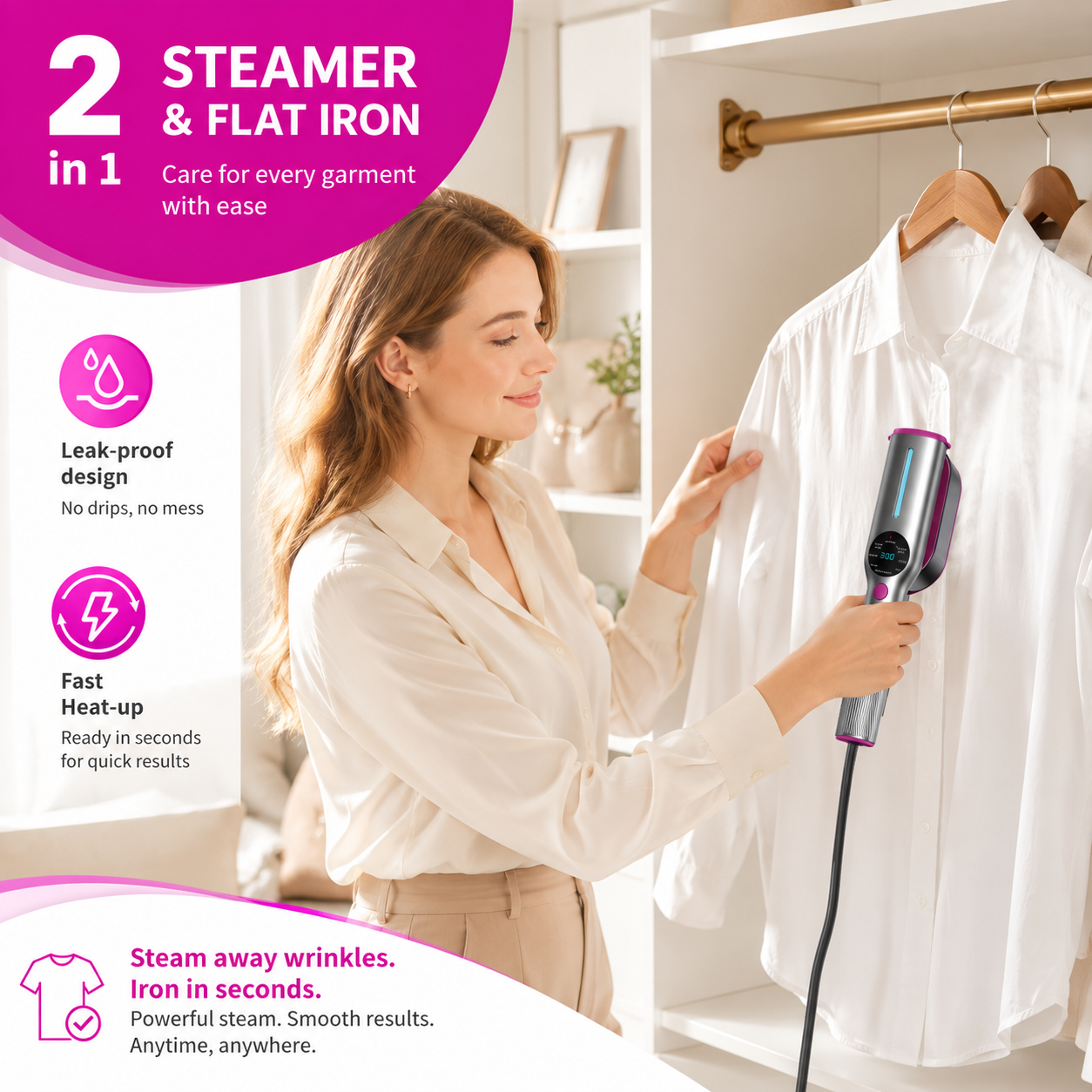 7-Mode Portable Garment Steamer with 15-Second Fast Heating