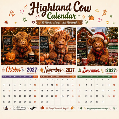 🔥2027 Funny Highland Cow Wall Calendar | A4 Hanging Calendar