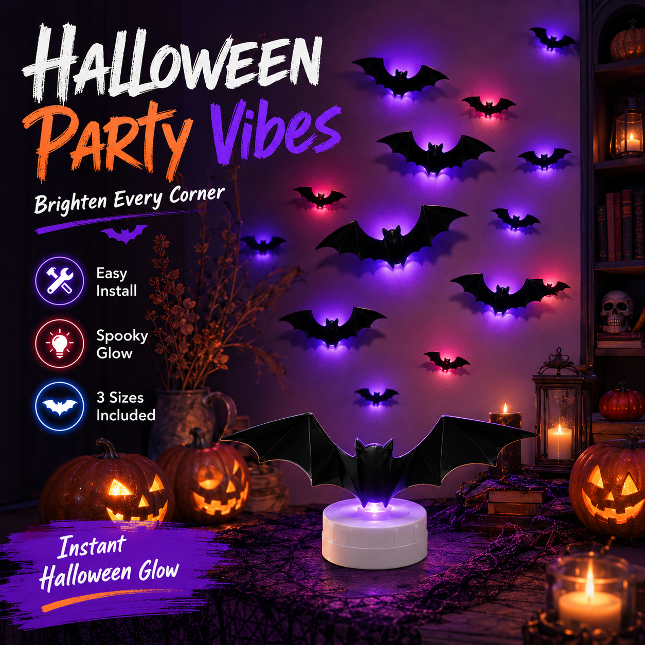 3D LED Bat Wall Lights for Halloween Decor