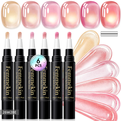 5 in 1 Aurora Gel Nail Polish Pen with Base Color and Top Coat