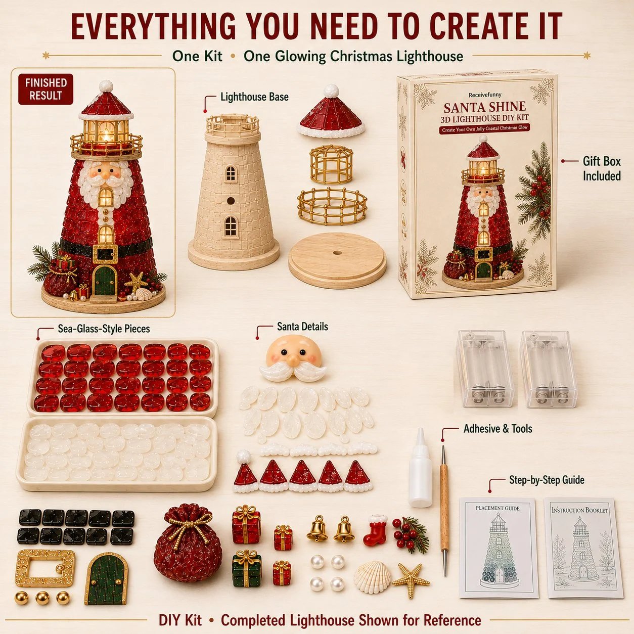 🎄Beginner-Friendly DIY Lighted Christmas Character Sea Glass-Style Lighthouse Kit Collection