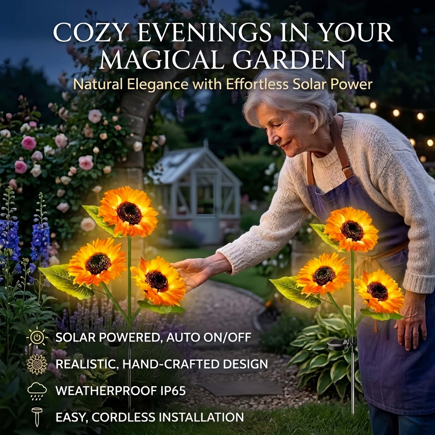 Solar Powered Sunflower LED Garden Lights Outdoor Waterproof Set