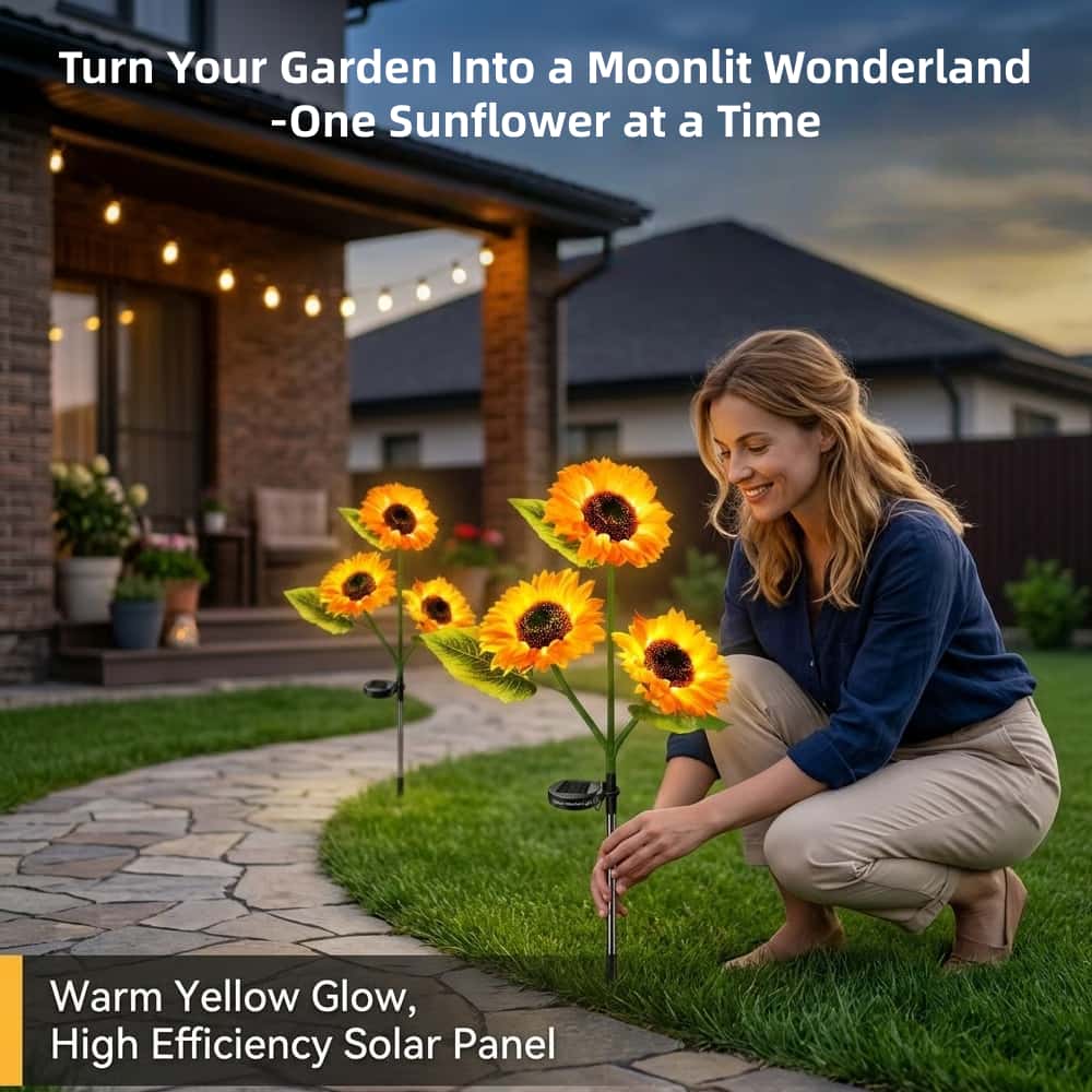 Solar Powered Sunflower LED Garden Lights Outdoor Waterproof Set
