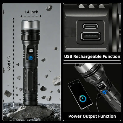 2-in-1 Rechargeable Flashlight & Power Bank (Zoomable, Waterproof)