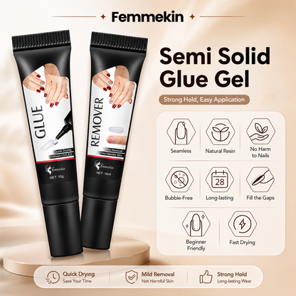 Semi Solid Nail Glue Gel with Gift Remover for Press On Nails
