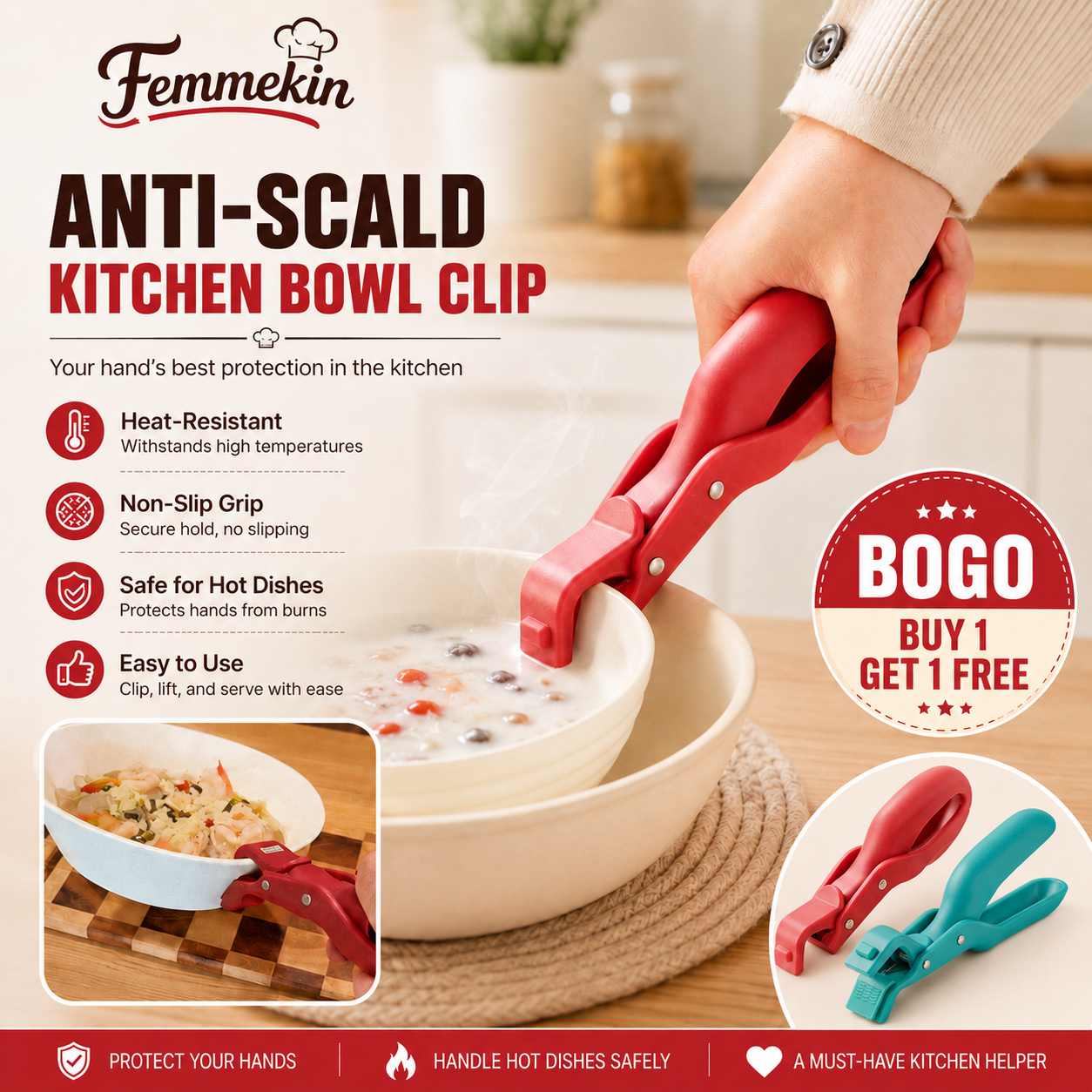 Multi-Purpose Anti-Scald Bowl Holder Clip for Kitchen
