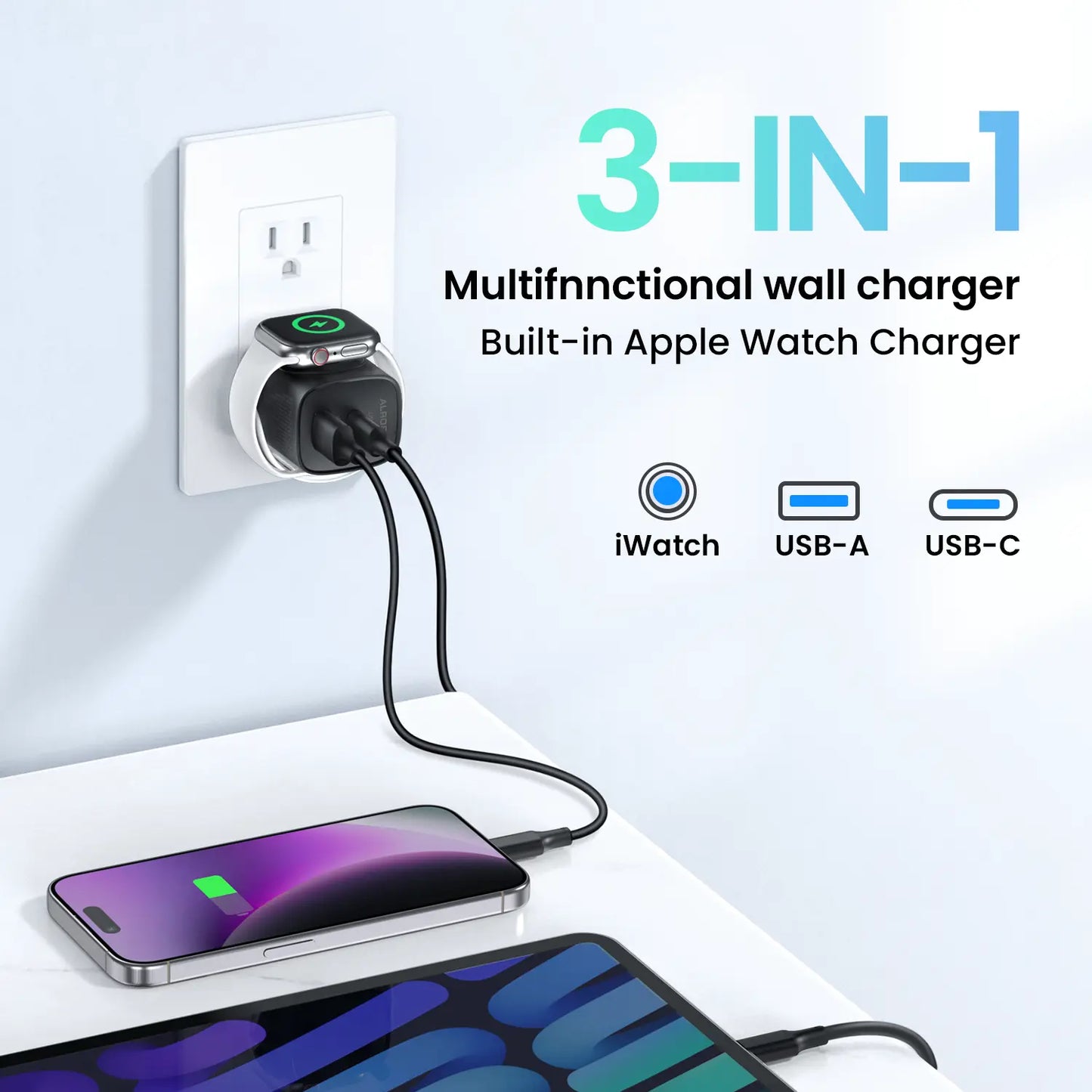 3-in-1 Magnetic Wireless Charger Plug with USB-C Fast Charging