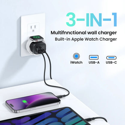 3-in-1 Magnetic Wireless Charger Plug with USB-C Fast Charging
