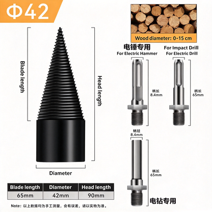 Firewood Log Splitter Drill Bit – Heavy-Duty Carbon Steel Wood Splitting Cone