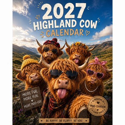 🔥2027 Funny Highland Cow Wall Calendar | A4 Hanging Calendar