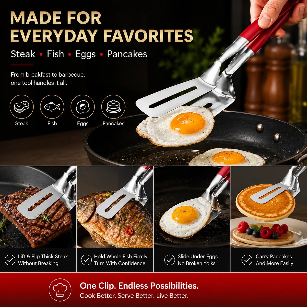 🍳 2-in-1 Stainless Steel Spatula Tongs – Grip, Flip & Serve