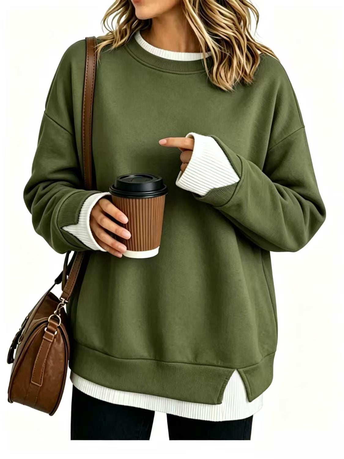 Casual-style sweatshirt with a 'faux-layered' look.