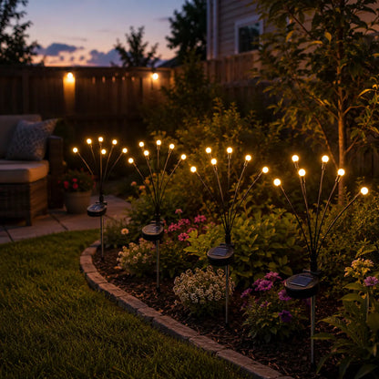 Outdoor Solar Firefly Lights, 4/8 Pack Waterproof Garden Stake Lights with Auto Dusk-to-Dawn Glow, 32/64 LED Bulbs for Yard, Patio, Pathway, Walkway & Landscape Decor