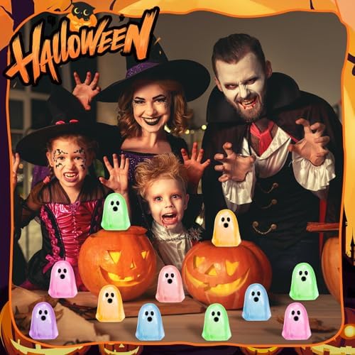 132pcs Halloween Luminous Mini Ghosts Figures 6 Colours Glow in The Dark Miniature Resin Ghost Figurines to Hide Bulk Tiny Small Statue for Halloween Party Favors Micro Garden Dollhouse Decorations