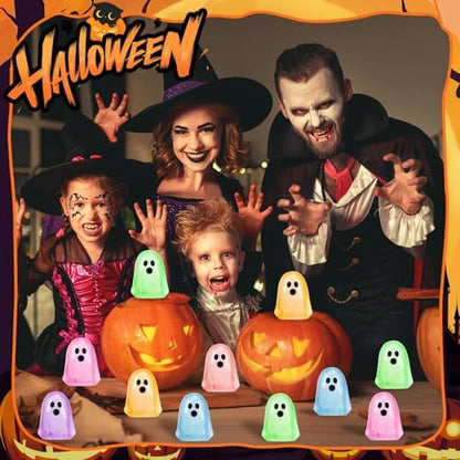 132pcs Halloween Luminous Mini Ghosts Figures 6 Colours Glow in The Dark Miniature Resin Ghost Figurines to Hide Bulk Tiny Small Statue for Halloween Party Favors Micro Garden Dollhouse Decorations