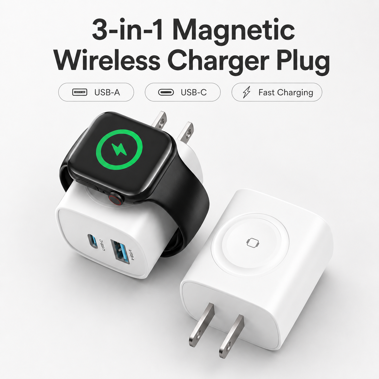 3-in-1 Magnetic Wireless Charger Plug with USB-C Fast Charging