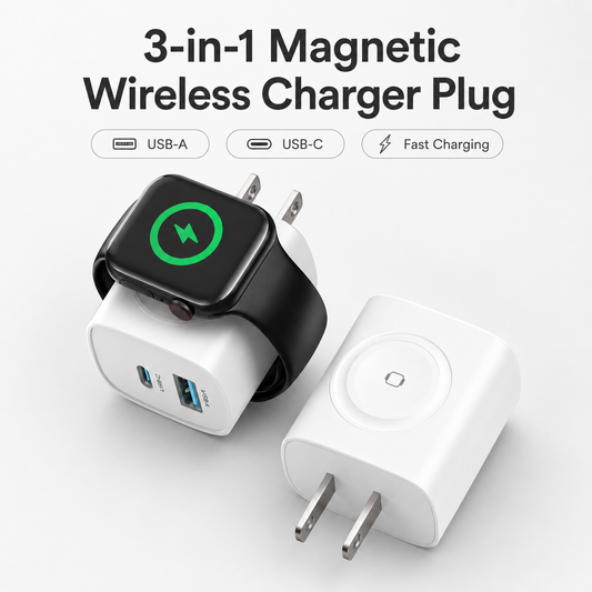 3-in-1 Magnetic Wireless Charger Plug with USB-C Fast Charging
