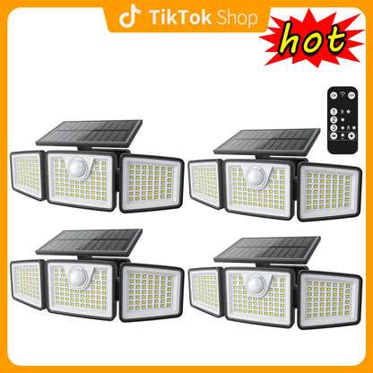 Daphino Solar Outdoor Security Spotlights, 2500LM 3-Head Dimmable Adjustable Wall Mount Lights with 3 Modes, IP65 Waterproof, 2 Years Warranty, for Garage, Festival Gift