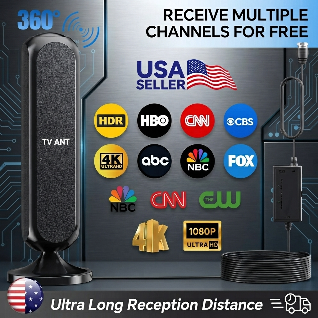 Long Range Amplified 4K Indoor TV Antenna