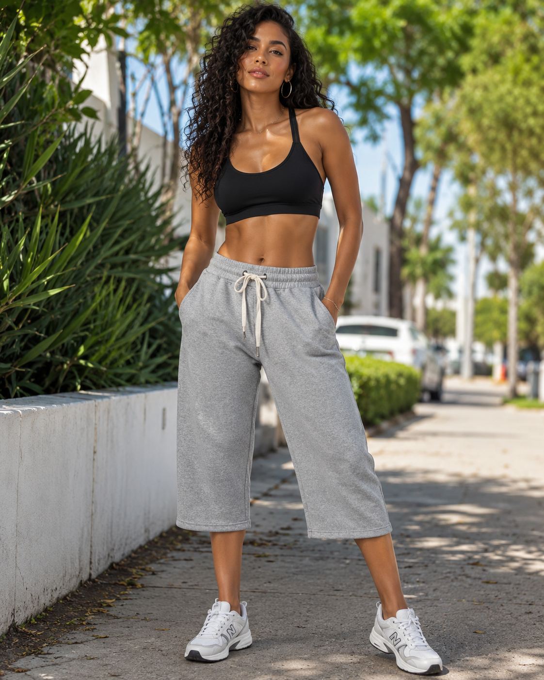 Slimming Baggy Sweat Capri Shorts for Sports & Fitness