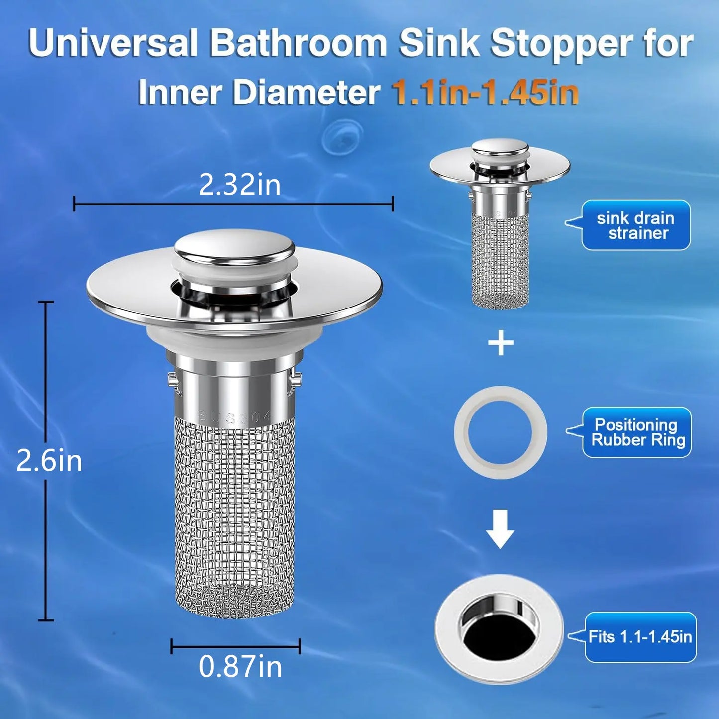 BOGO Stainless Steel Anti-Odor Bathroom Sink Stopper