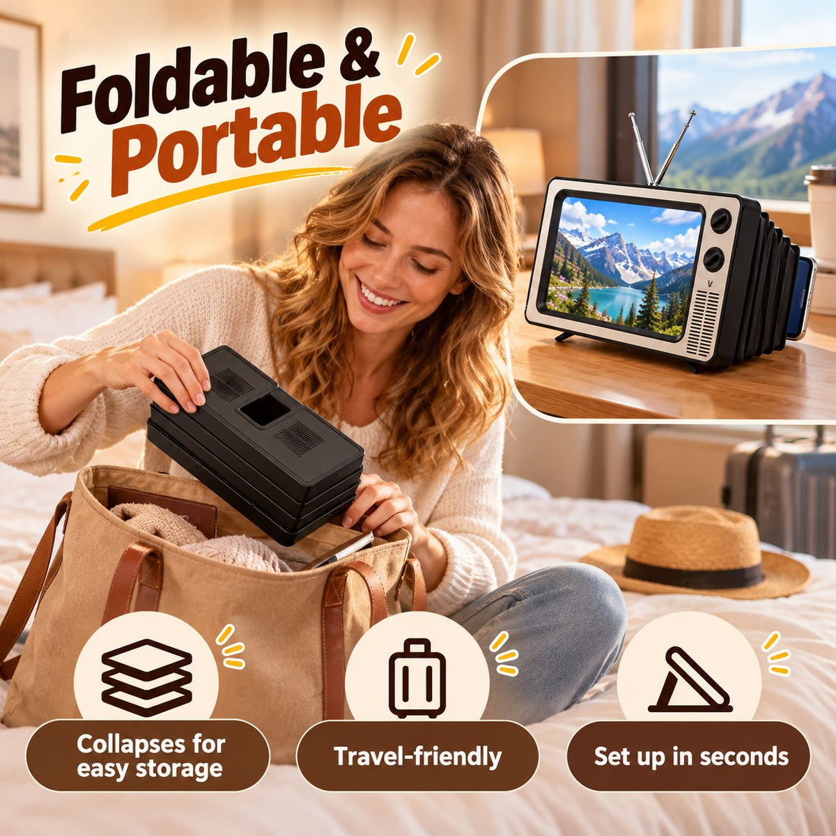📺 Retro TV Phone Screen Magnifier – Foldable 3D Video Enlarger & Desktop Stand