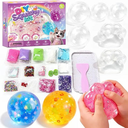 Kawaii DIY Cat Paw Squishy Kit, Make Your Own Mochi Squishy Stress Relief Fidget Toy, ASMR Sensory Craft Kit for Kids, Birthday Holiday Gift