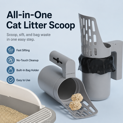 Large-Capacity Cat Litter Scoop with Integrated Trash Can