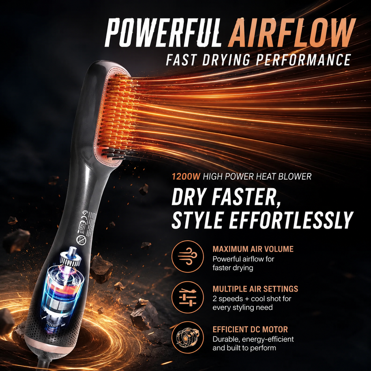 One-Step Hair Dryer and Styling Brush for Smooth Straight Hair