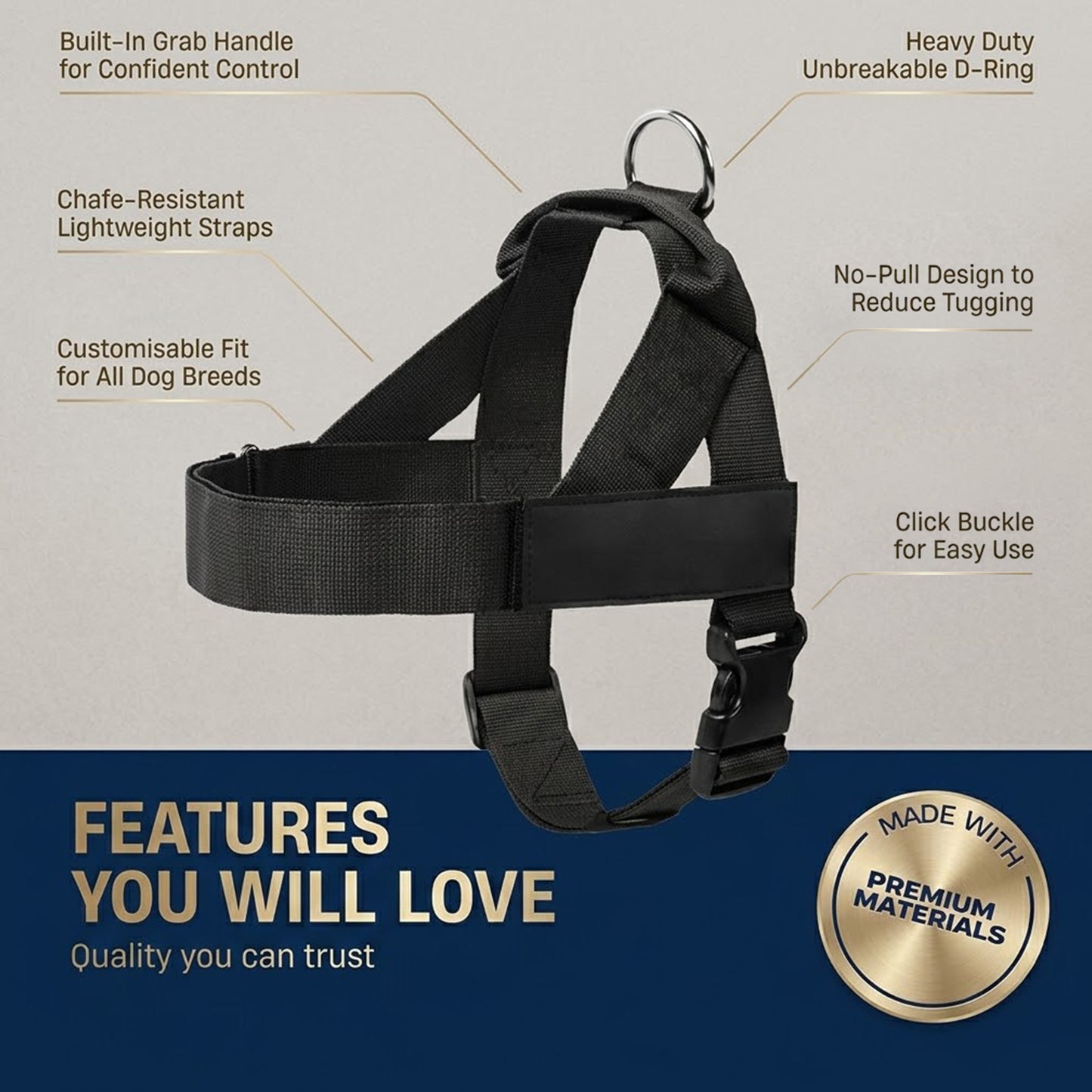 Adjustable No Pull Dog Harness Lightweight Comfortable Fit