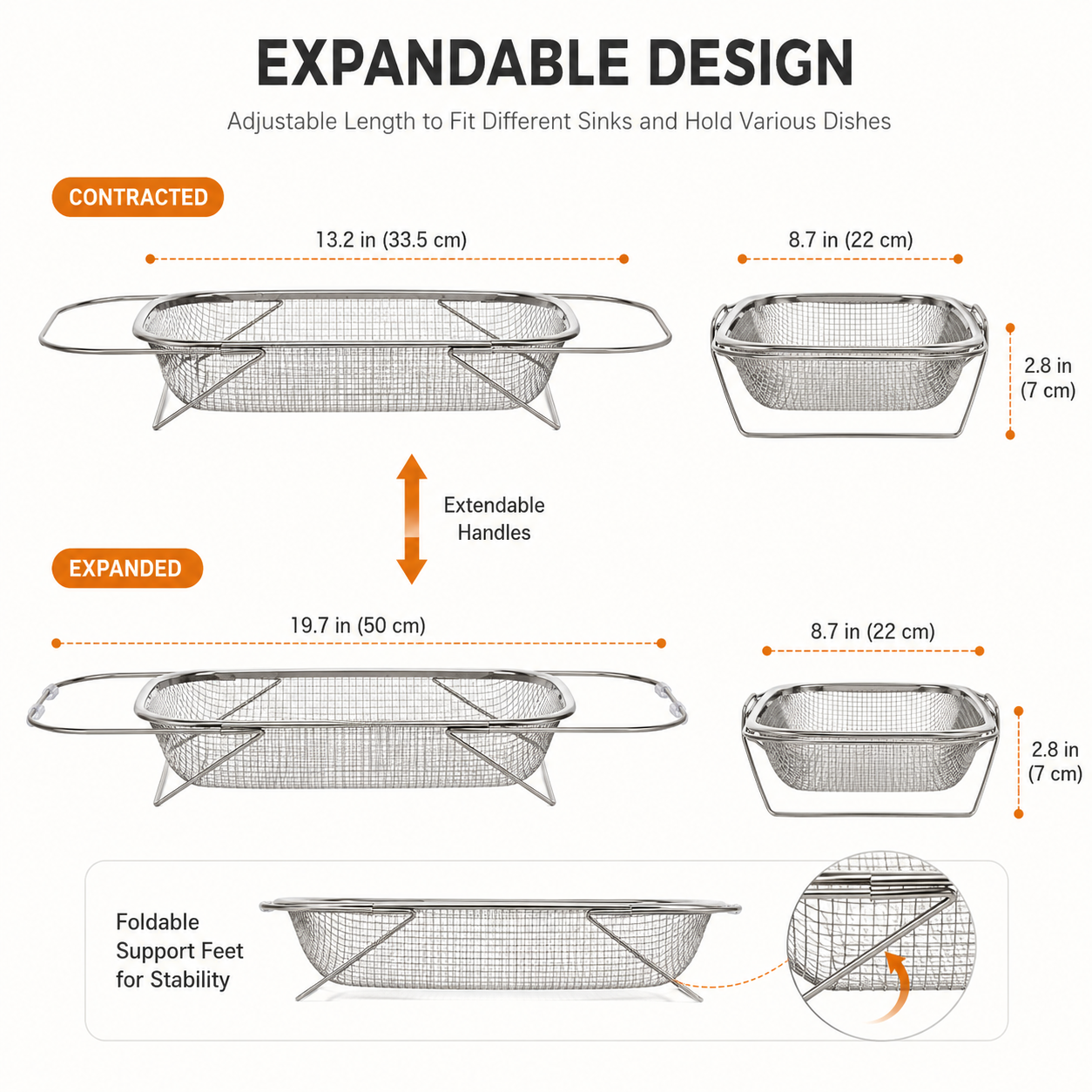Adjustable Over the Sink Kitchen Strainer Basket