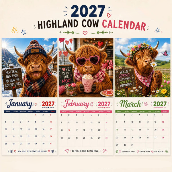 🔥2027 Funny Highland Cow Wall Calendar | A4 Hanging Calendar