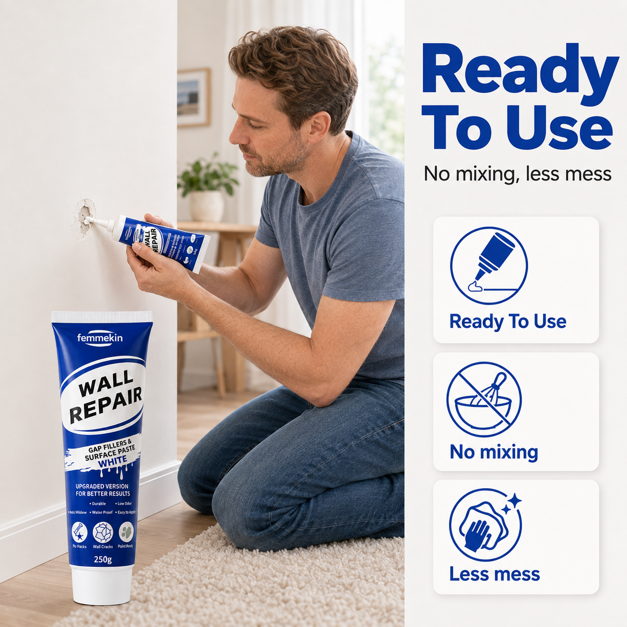 🏠🔧 Waterproof Wall Repair Paste – Fills cracks & chips fast, creates smooth white finish