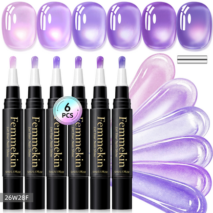 5 in 1 Aurora Gel Nail Polish Pen with Base Color and Top Coat