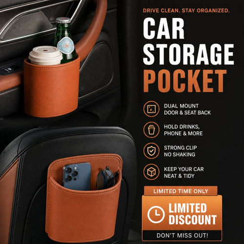 ⏳LIMITED-TIME OFFER! ⏰Organize Your Car Instantly! No-Slip Clip-On Leather Cup Holder