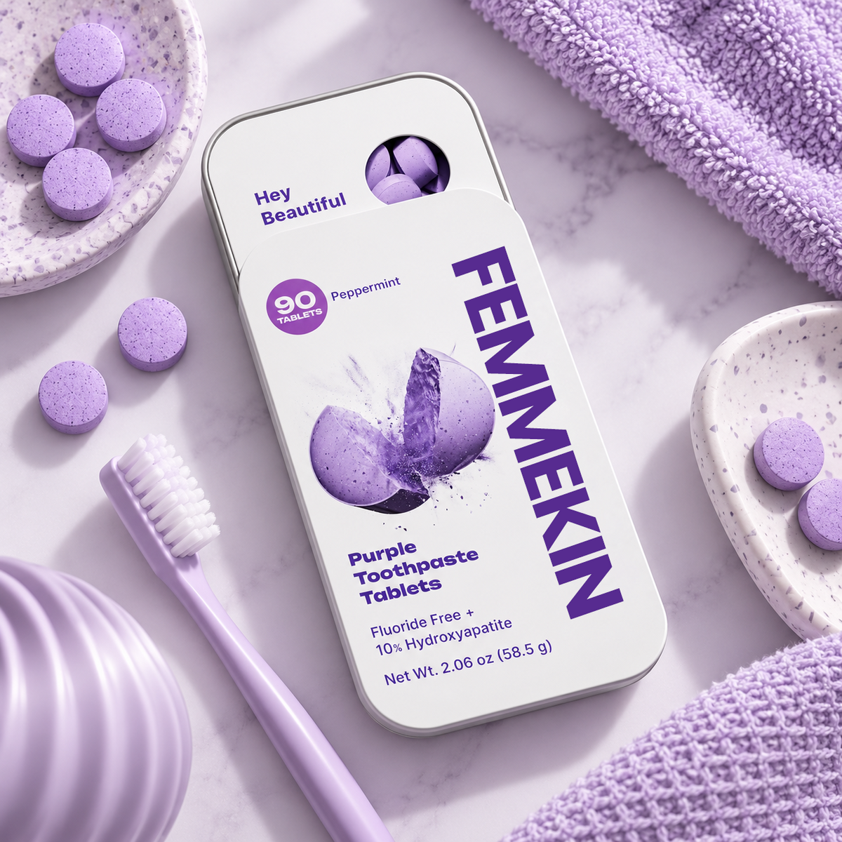 Purple Hydroxyapatite Toothpaste Tablets for Brightening & Oral Care