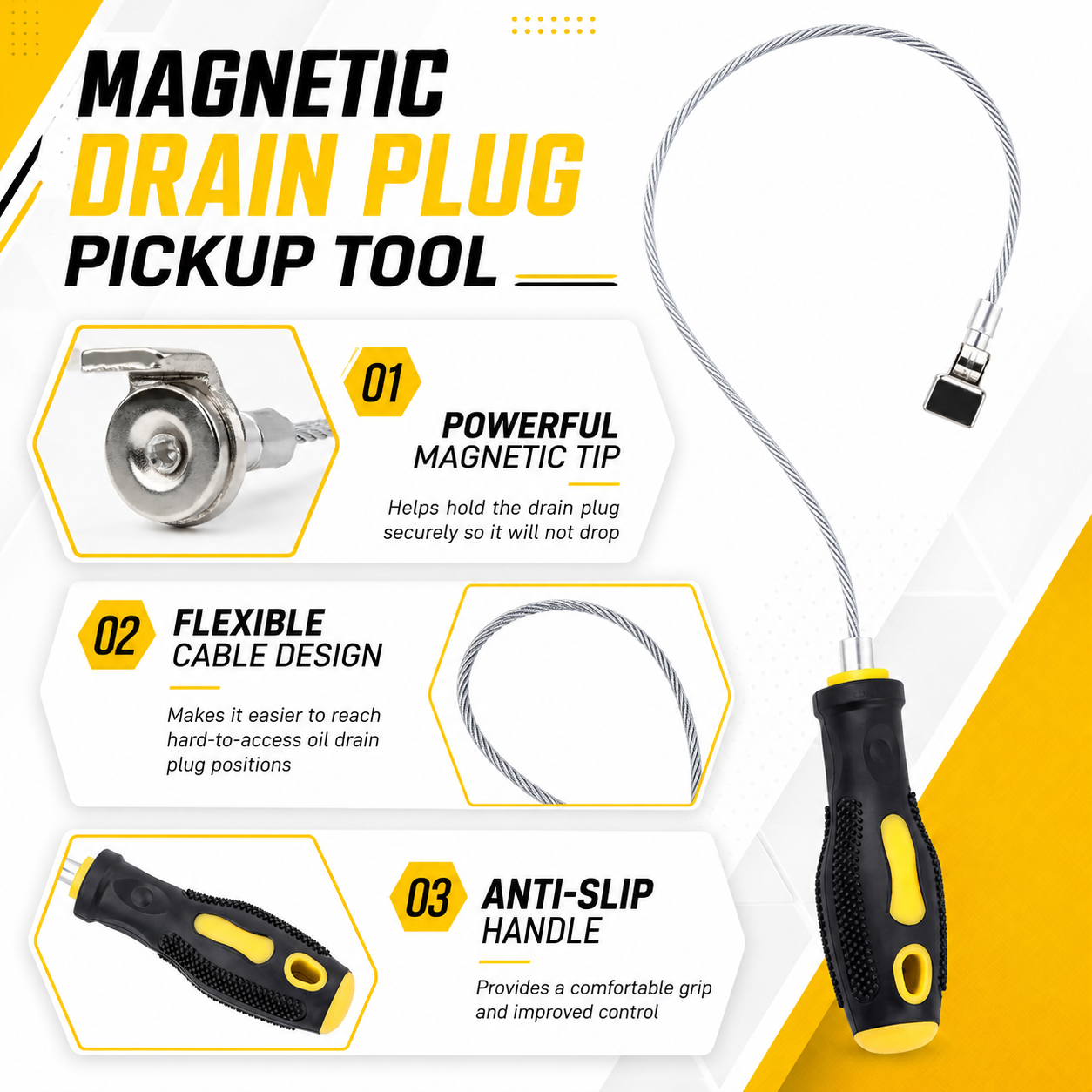 Heavy-Duty Magnetic Oil Drain Bolt Removal Tool 14 in