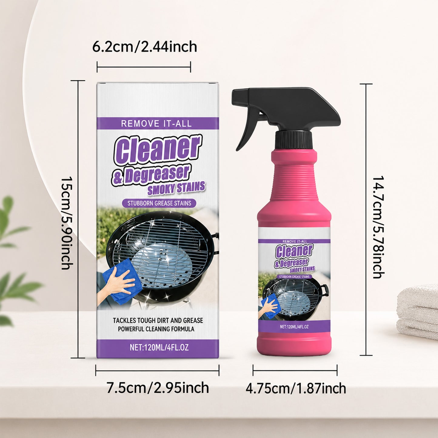 Heavy Duty BBQ Grill Cleaner Degreaser Spray for Grease and Smoky Stain Removal