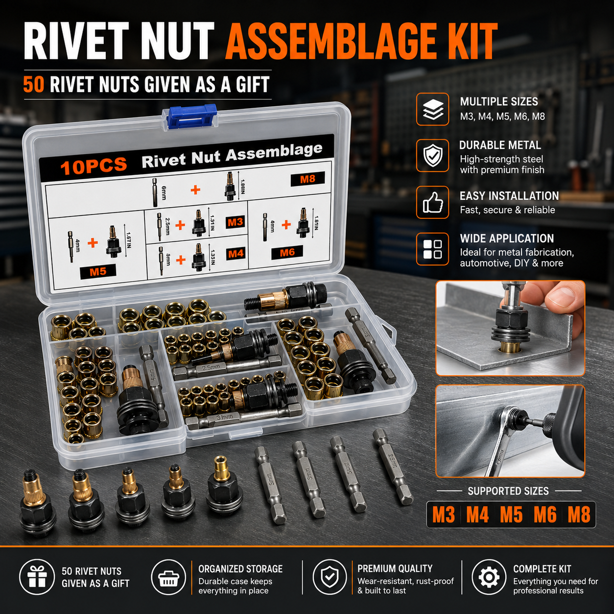 M3 M4 M5 M6 M8 Rivet Nut Tool Kit for Automotive Repair