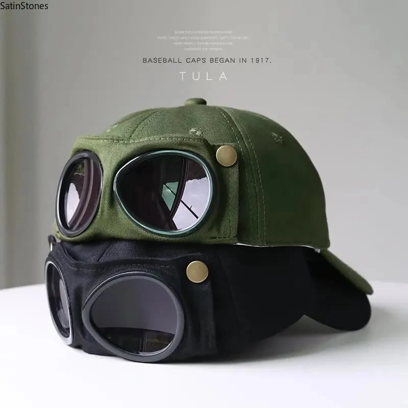Vintage Baseball Cap with Flip Down Protective Goggles