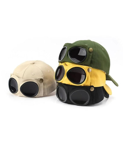 Vintage Baseball Cap with Flip Down Protective Goggles