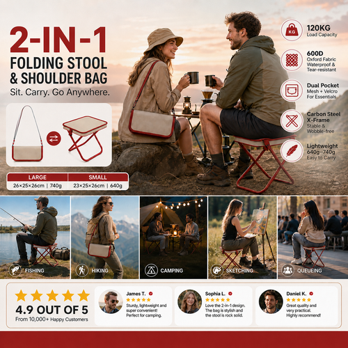2 in 1 Portable Folding Outdoor Chair & Carry Bag