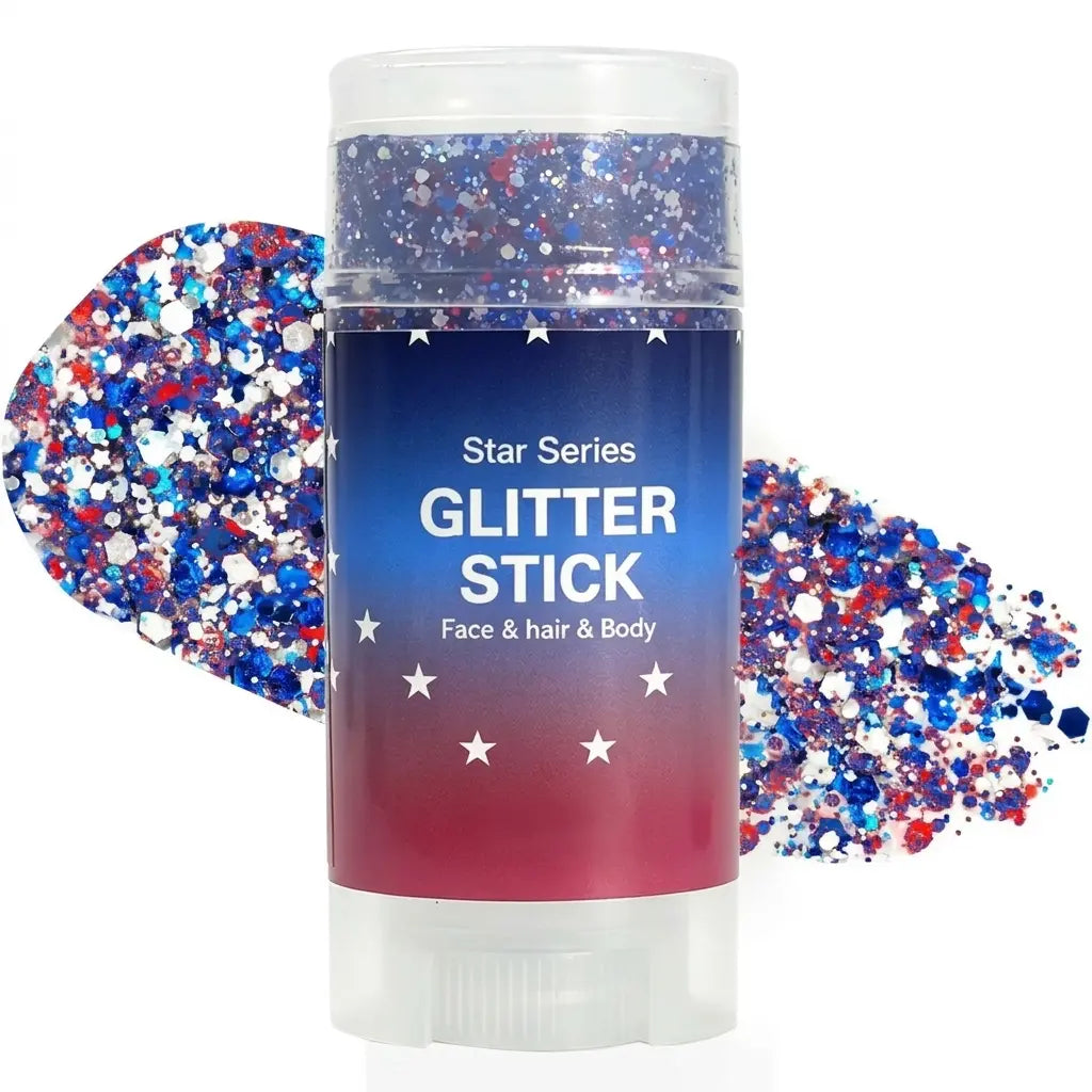 4th of July Glitter Stick Red White Blue Body Hair Sparkle Party Look