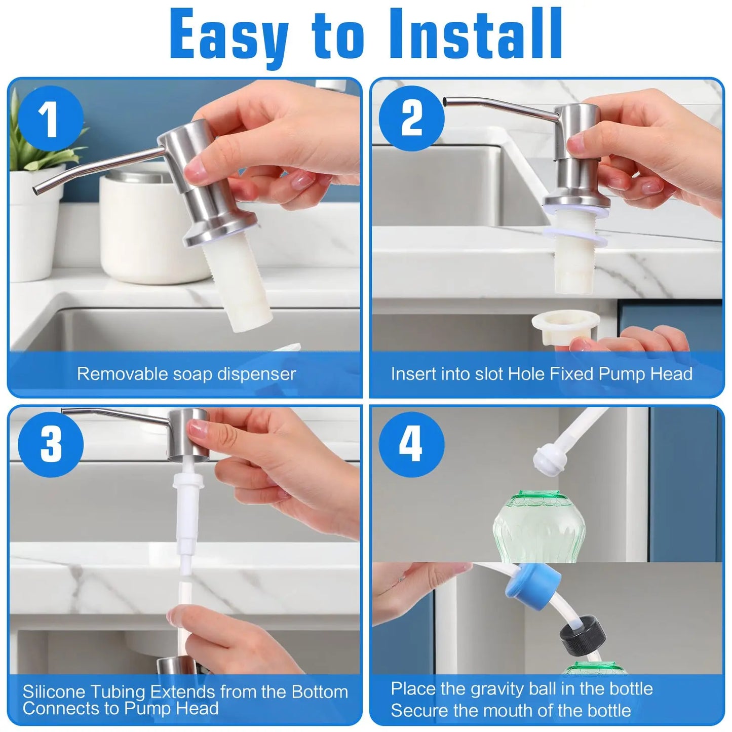 Dish Soap Dispenser for Kitchen Sink Brushed Nickel
