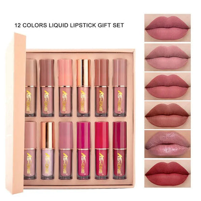 12-Color Liquid Lipstick Gift Set with Matte Pearlescent Finish
