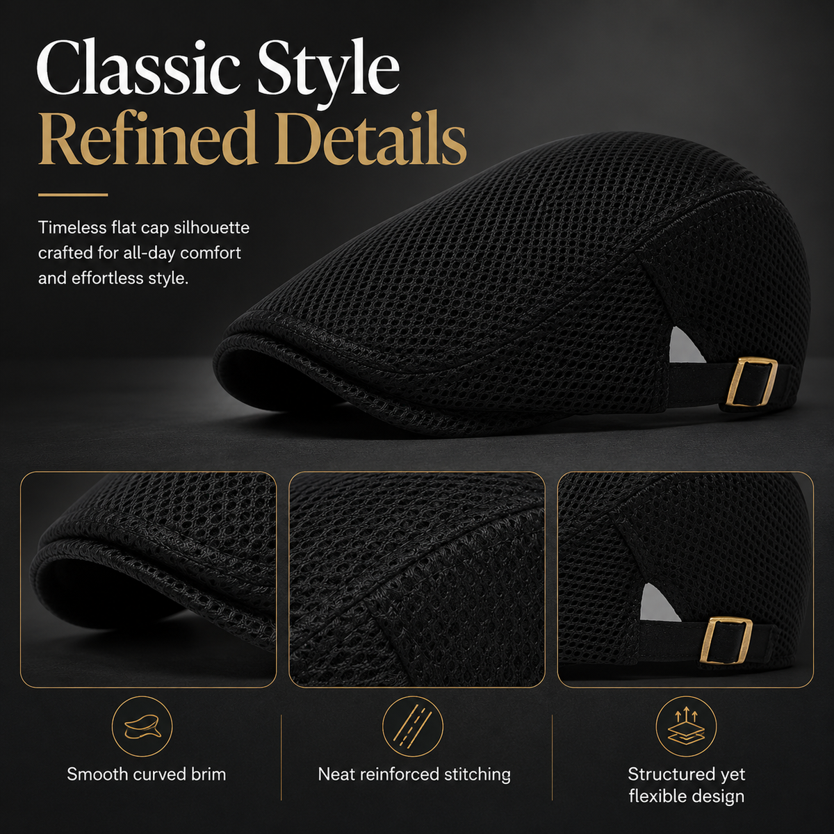 Men's Breathable Mesh Flat Cap – Adjustable Newsboy Ivy Beret Summer Hat