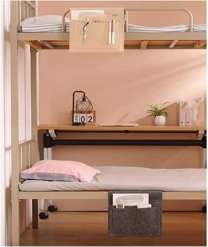 MBELLO Bed Organiser, Bedside Storage PocketDormitory Upper Bunk Bedside Mobile Phone Rack Dorm Bed Rack Bedside Storage Hanging Basket(Color:Grey) Color : Grey (Color : Beige)