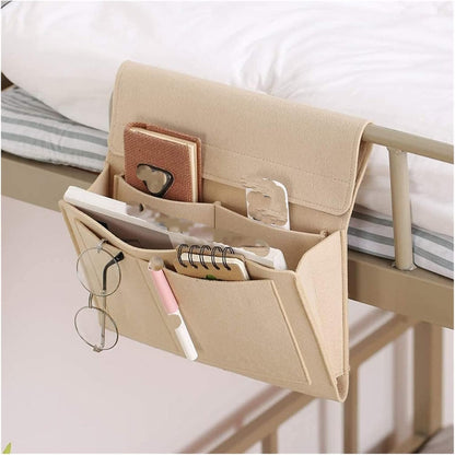 MBELLO Bed Organiser, Bedside Storage PocketDormitory Upper Bunk Bedside Mobile Phone Rack Dorm Bed Rack Bedside Storage Hanging Basket(Color:Grey) Color : Grey (Color : Beige)